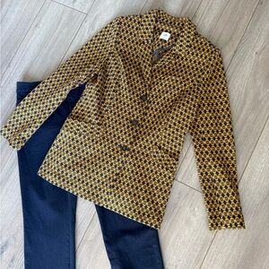 CAbi Kensington Proper Standout Medallion Blazer Mustard Navy Medium